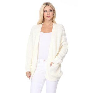 Long Sleeve Chunky Waffle Knit Open Front Sweater